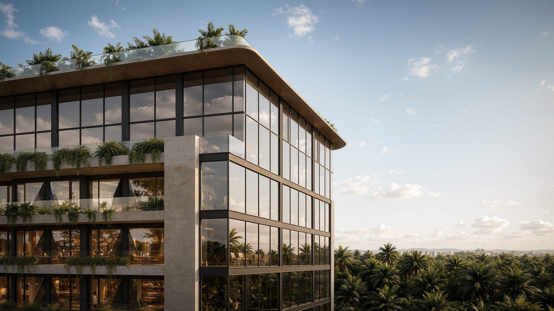 A block in greenery